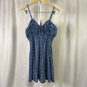 Missufe XL Chic Ditsy Floral Spaghetti Strap Mini Dress Ruched Boho Flowy